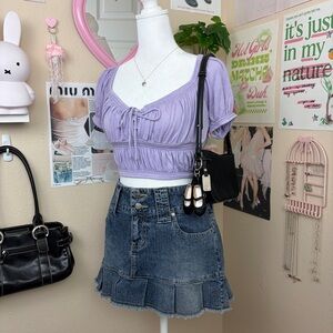 purple-lilac smocked kristy urban outfitters crop top